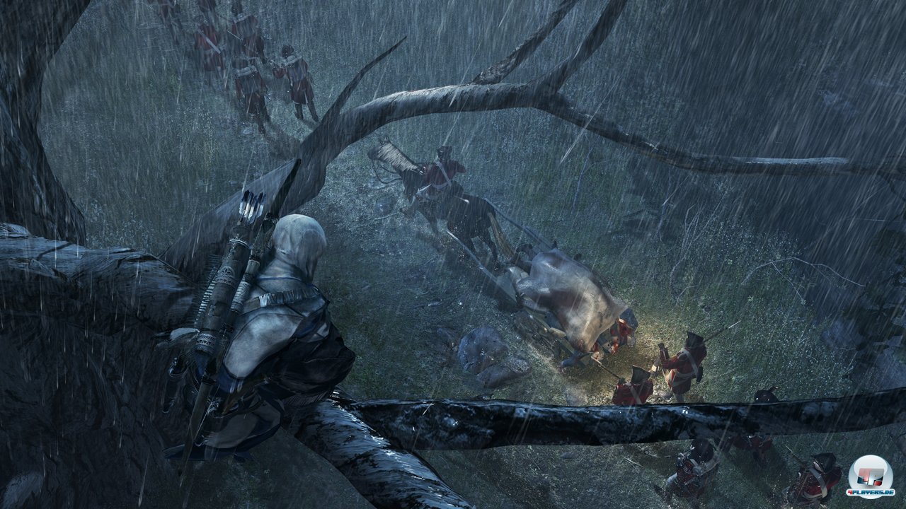 Rotröcken im Schutz der Dunkelheit bei totaler Stille aufzulauern: Assassin's Creed 3 bietet immer wieder interessante Momente. 