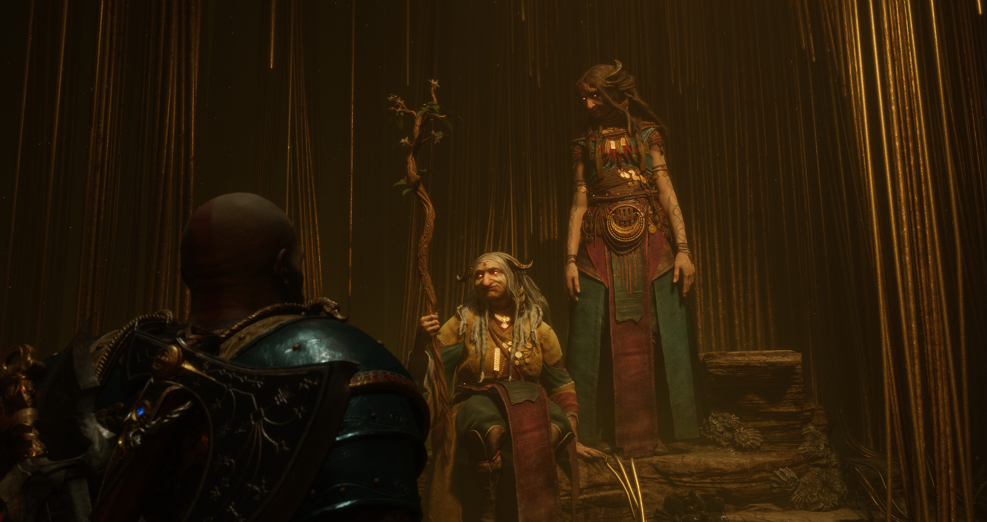 In solchen Momenten wäre der alte Kratos ausgetickt – mittlerweile brummt Väterchen Frust die Provokationen der Nornen einfach weg.