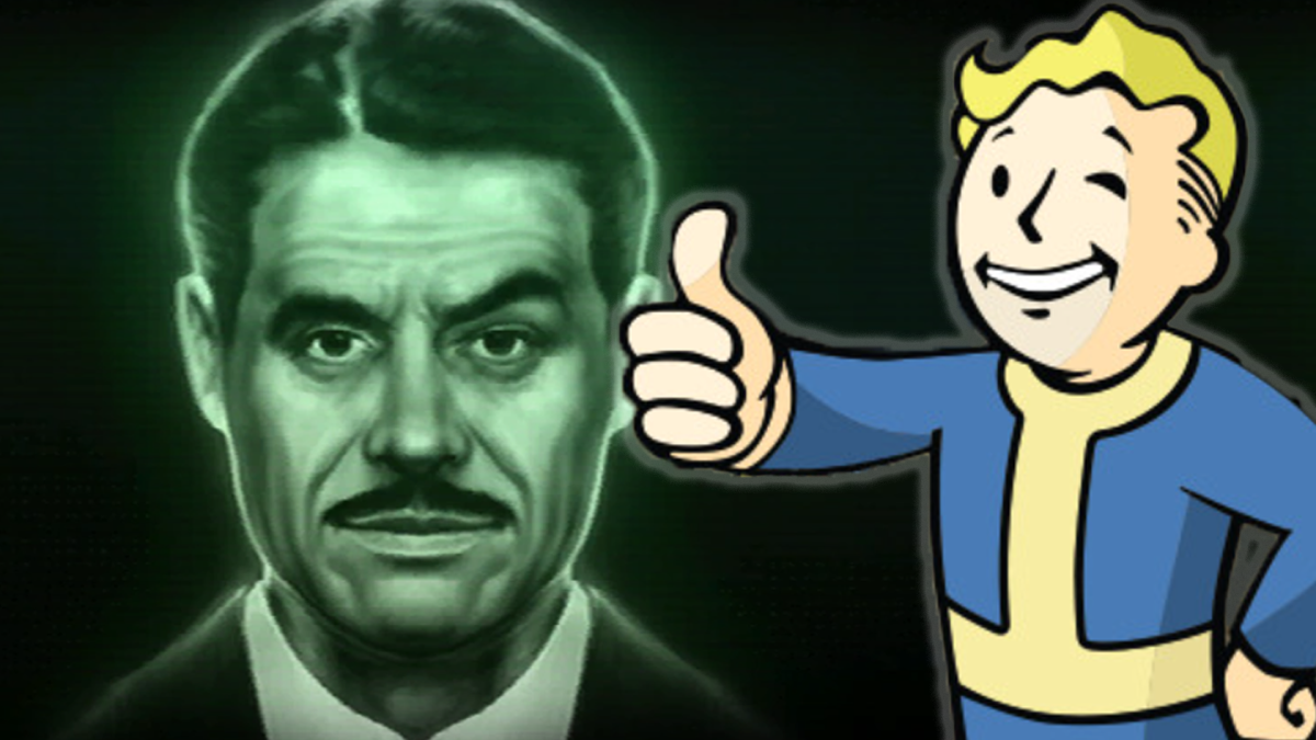 Mr. House aus Fallout: Las Vegas, zusammen mit dem ikonischen PItboy des Ödland-Franchises.