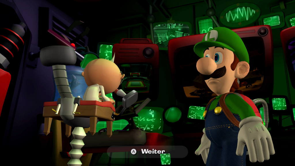 Luigi's Mansion 2 HD Screenshot: Luigi im Bunker von Professor I. Gidd.