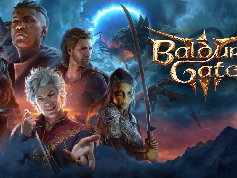 Im Bild: Die ikonische Cover-Grafik des Rollenspiels Baldur's Gate 3 von Larian Studios - darÃ¼ber befindet sich der markante Schriftzug.