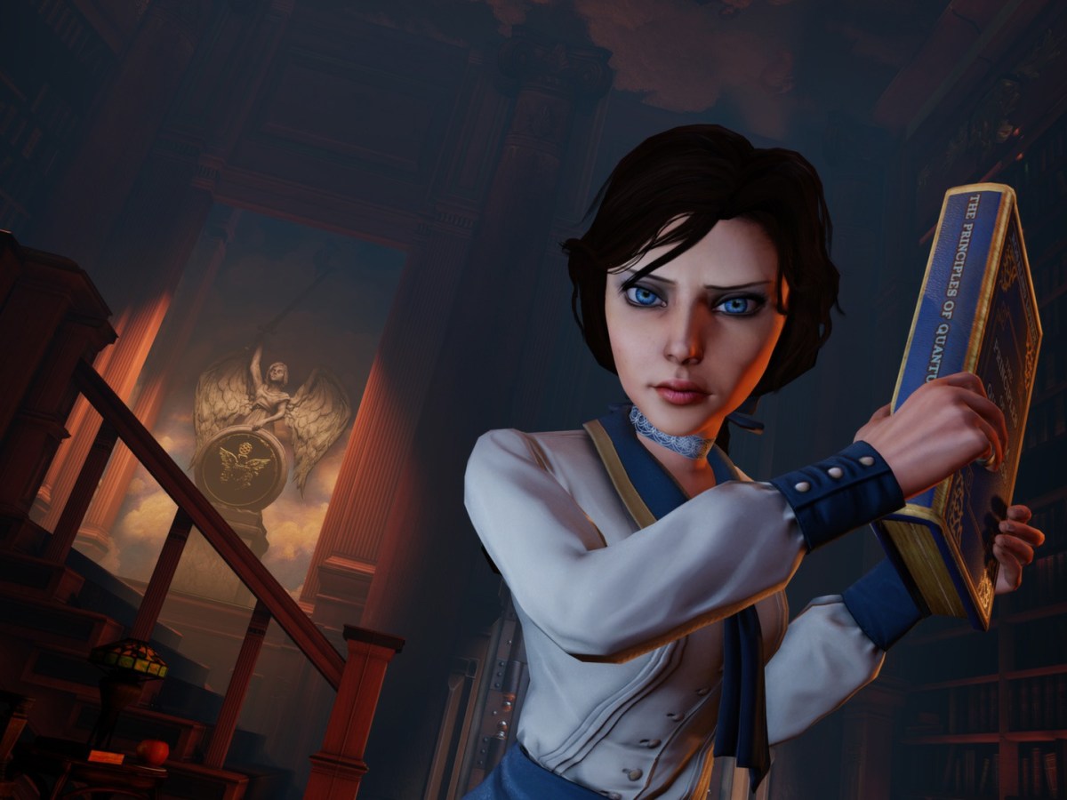 Bild zu BioShock Infinite: weiblicher Charakter mit Buch in der Hand