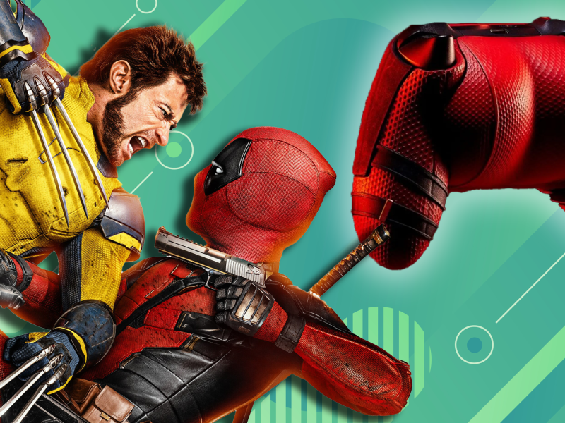 Im Bild zu sehen: Die beiden Filmhelden Deadpool und Wolverine aus dem gleichnamigen Superheldenfilm. Neben den beiden befindet sich ein spezieller Controller für die Spielekonsole XBox.