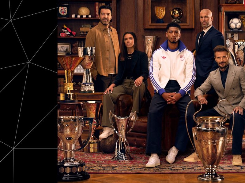 Gianluigi Buffon, Aitana Bonmatí, Jude Bellingham, Zinedine Zidane und David Beckham beim Fotoshoot zu EA Sports FC 25