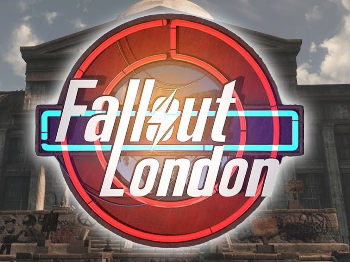 Screenshot aus Fallout London kombiniert mit dem offiziellen Logo der Mod.