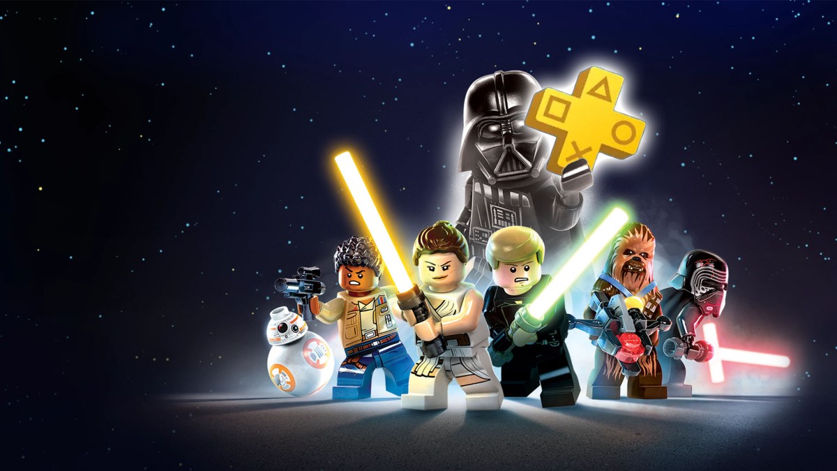 Bild von LEGO Star Wars: The Skywalker Saga, bei dem Darth Vader das PS Plus-Zeichen in der Hand hält.