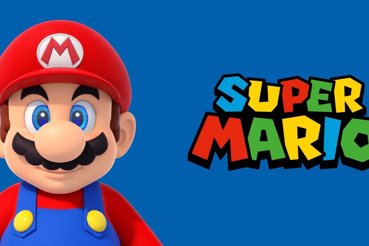 Videospielcharakter Mario neben dem Schriftzug "Super Mario"
