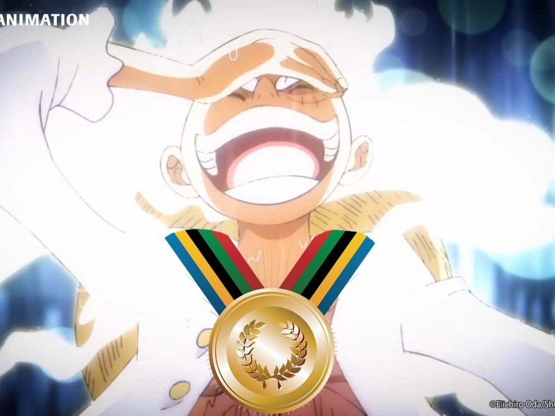 Ruffy aus One Piece mit einer Goldmedaille von Olympia