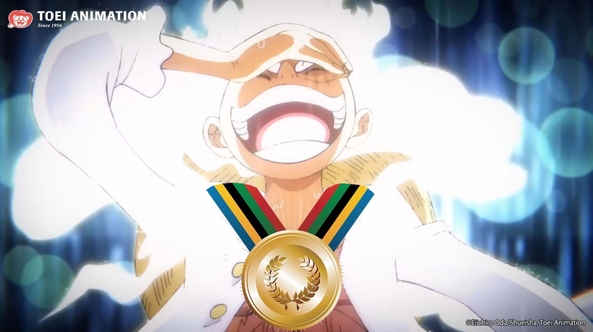 Ruffy aus One Piece mit einer Goldmedaille von Olympia