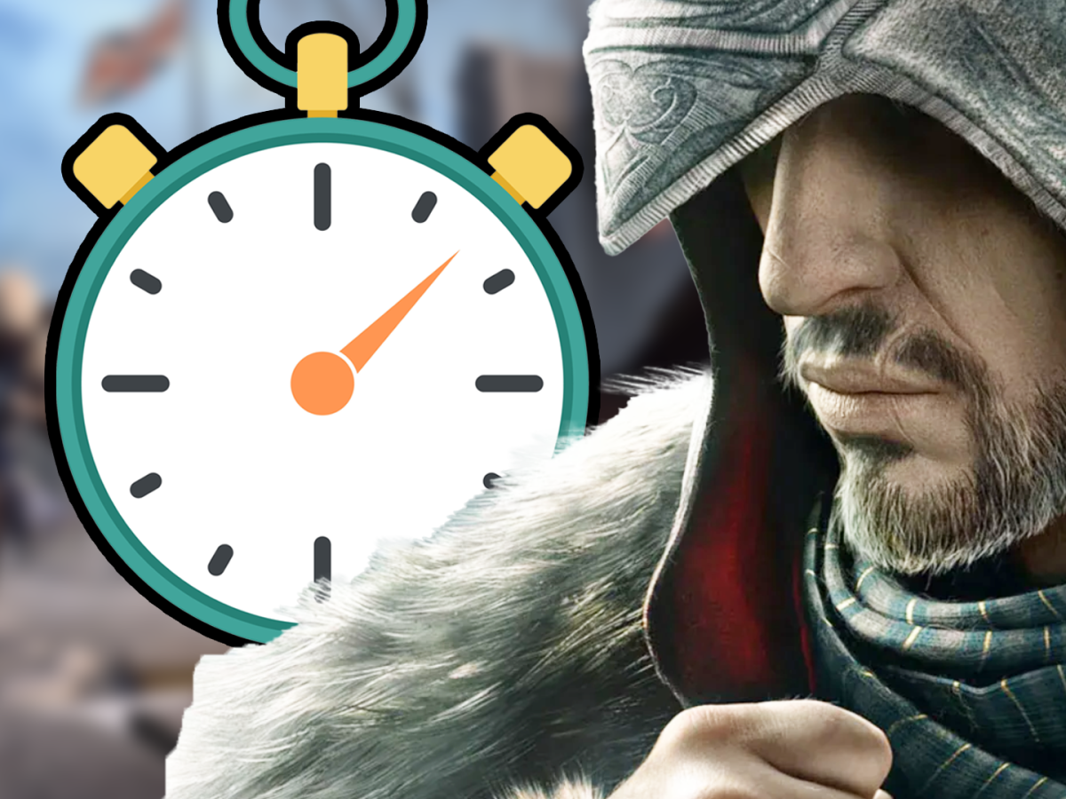 Eine Bildmontage, bestehend aus einem mÃ¤nnlich gelesenem Charakter aus Assassin's Creed Revelations und einer Verfolgungsjagd-Szene aus Assassin's Creed 3.