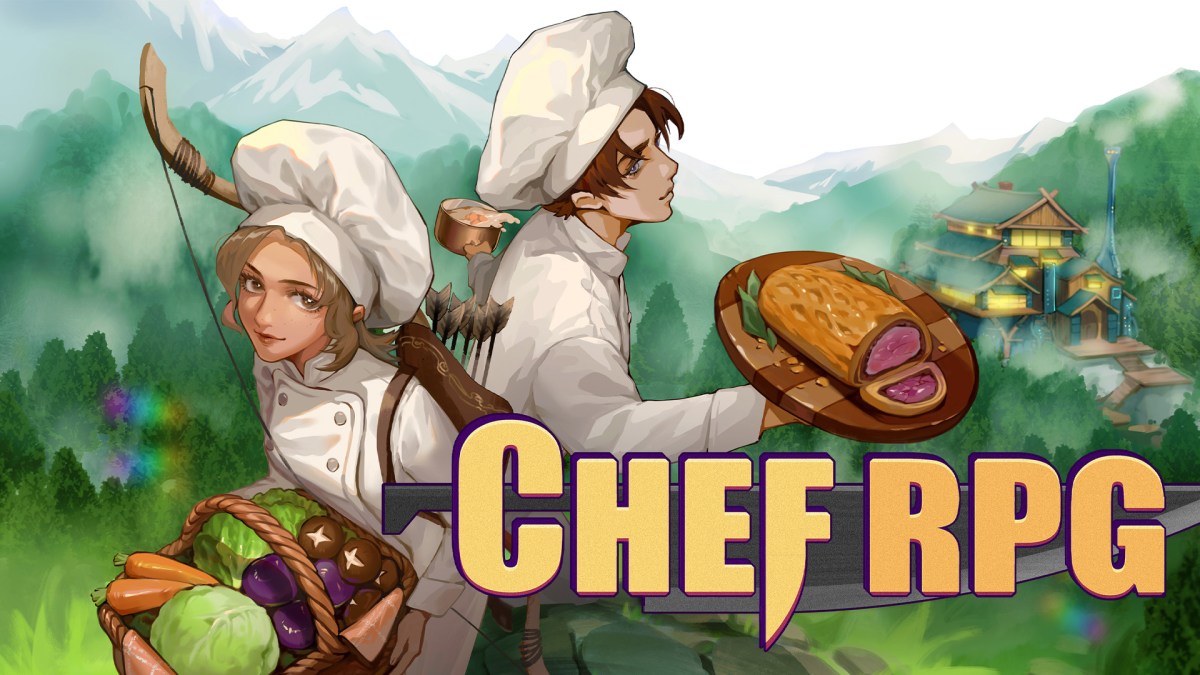 Ein Koch und eine Köchin neben dem Logo von Chef RPG