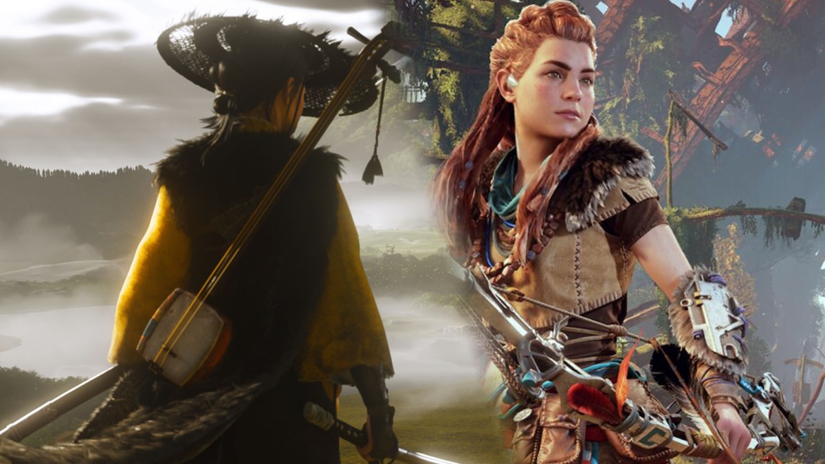 Screenshot-Collage aus Ghost of Yotei und Horizon Zero Dawn Remastered.