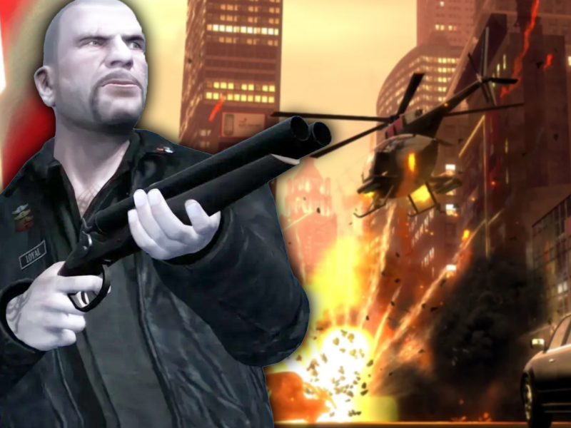 Eine Bildmontage, die einen männlich gelesenen Charakter aus GTA 4 zeigt.