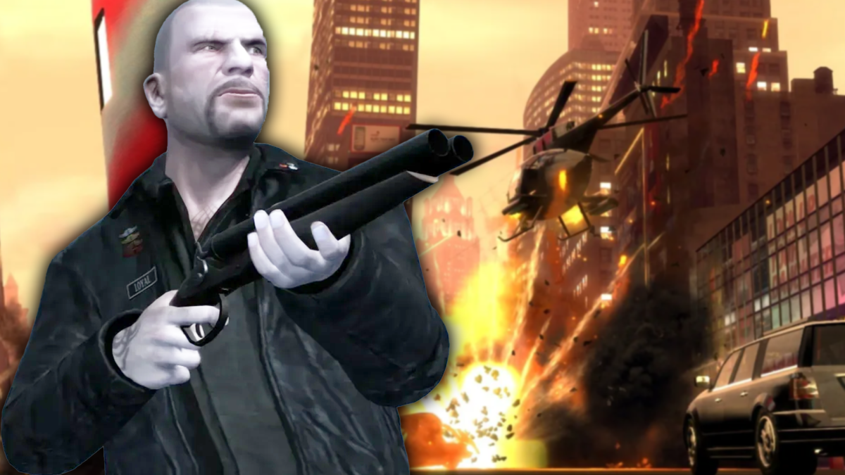 Eine Bildmontage, die einen männlich gelesenen Charakter aus GTA 4 zeigt.