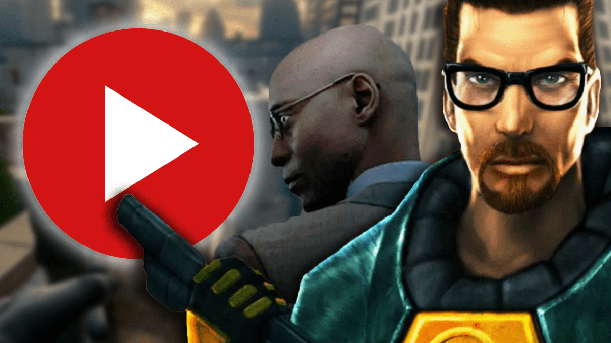 Bildmontage, bestehend aus drei Bestandteilen: Gordon Freeman aus Half-Life, Charon aus John Wick und ein an YouTube erinnernder Play-Button.