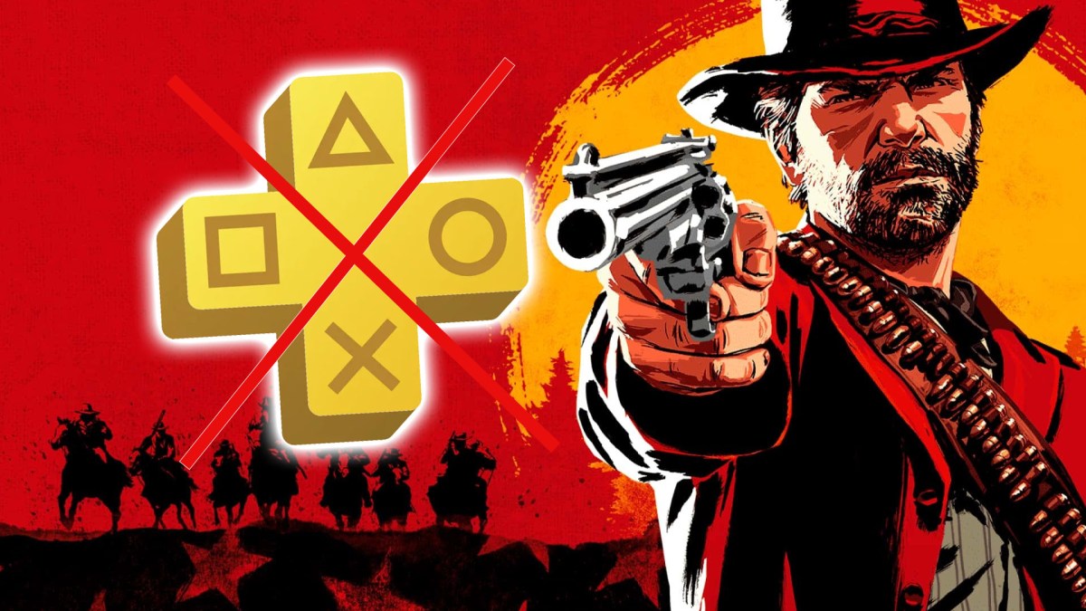 Screenshot von Red Dead Redemption 2, bei dem Arthur auf das PS Plus-Logo zielt.