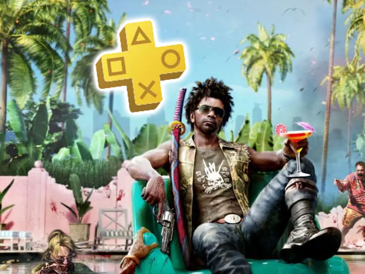 Screenshot aus Dead Island 2 kombiniert mit dem PS Plus-Logo.