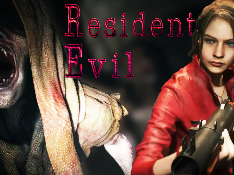 Eine Bildmontage, die den fiktionalen Charakter Claire Redfield aus den Resident Evil-Spielen zeigt - und die untoten Gegner aus Resident Evil 8.