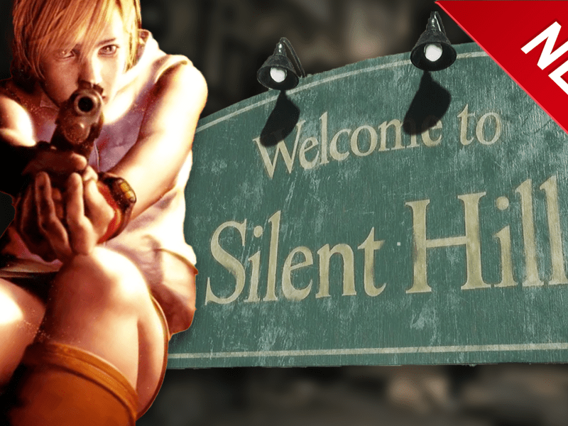 Eine Bildmontage, in deren Zentrum stehen: Das ikonische StraÃŸenschild aus Silent Hill und die Heldin Heather Mason aus Silent Hill 3.