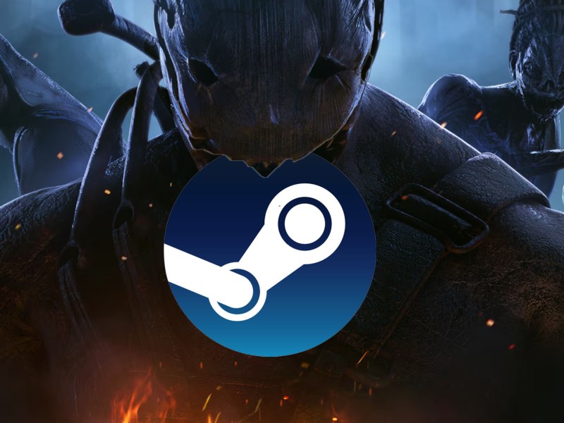 Screenshot aus Dead by Daylight kombiniert mit dem Steam Logo.