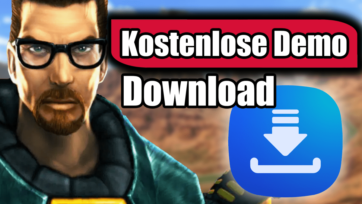 Eine Bildmontage, mit Gordon Freeman aus Half-Life im Fokus - und ein blauer Download-Button.