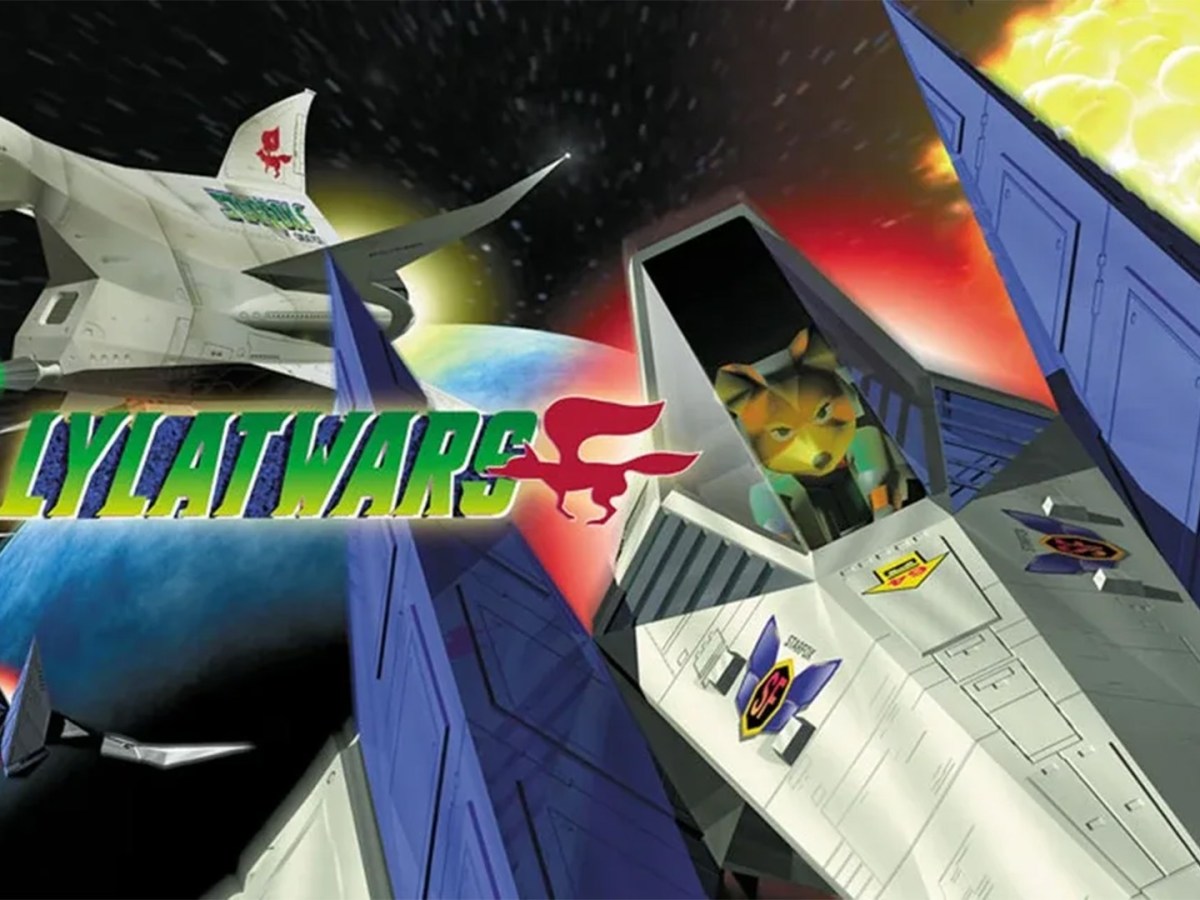 Coverbild zu Lylat Wars mit Star Fox im Cockpit eines Raumschiffs.