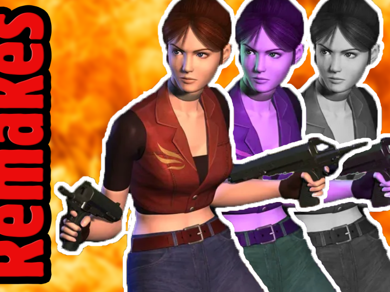 Eine Bildmontage, die eine weiblich gelesene Figur aus Resident Evil: Code - Veronica zeigt.