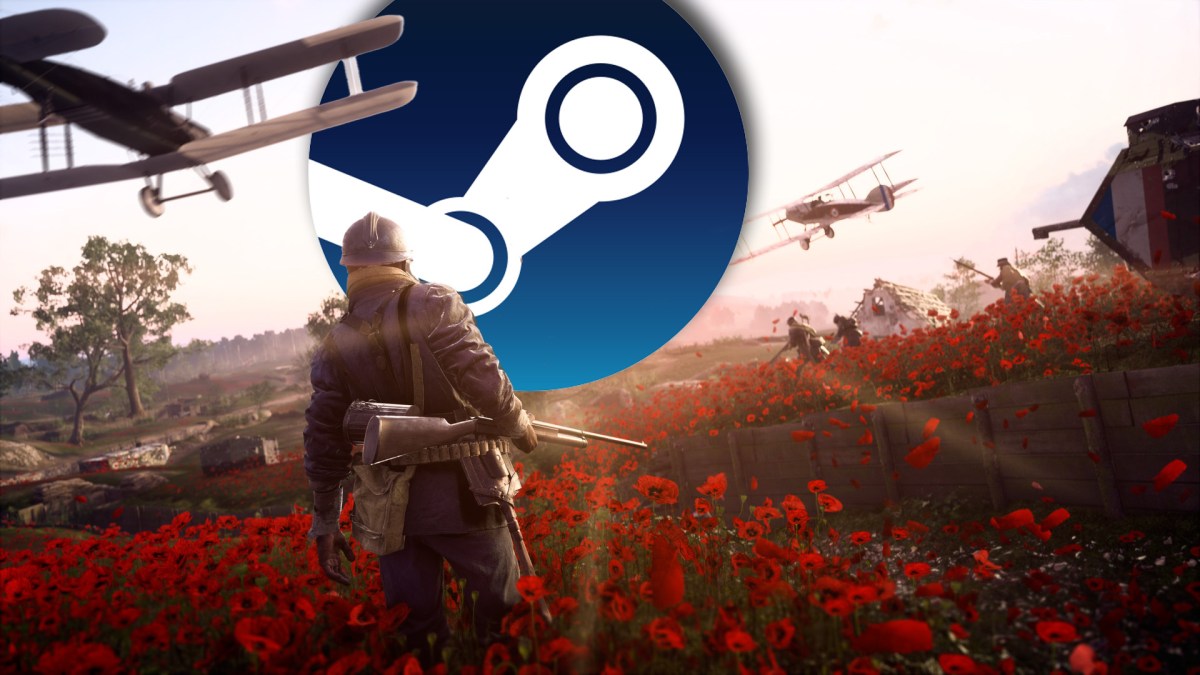 Screenshot aus Battlefield 1 kombiniert mit dem Logo von steam.