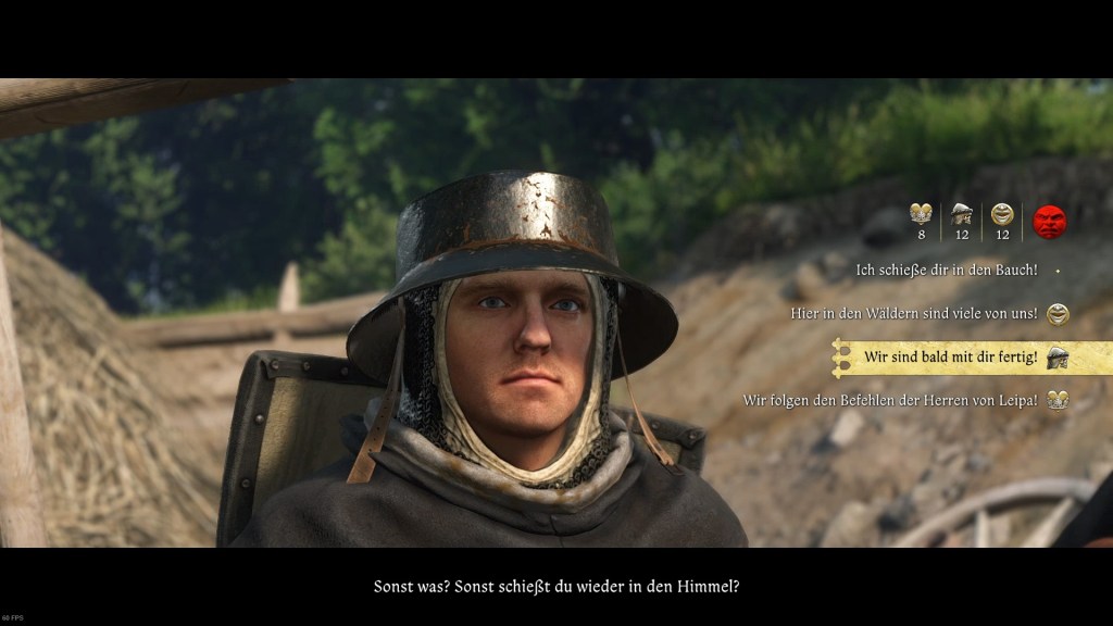 Eine Dialogszene mit Antwortmöglichkeiten in Kingdom Come: Deliverance 2