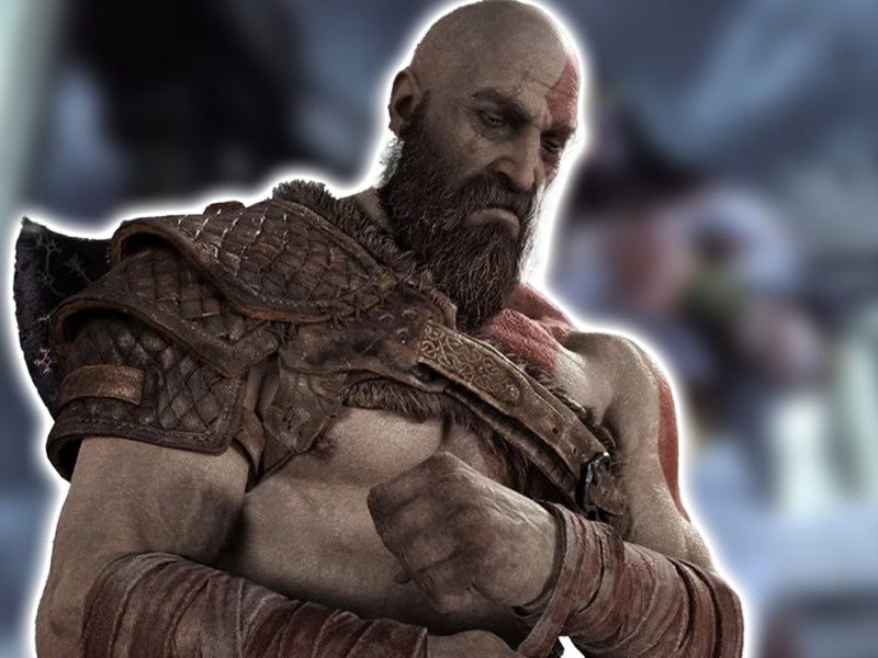 Screenshot aus God of War 3. Im Vordergrund wurde der moderne Kratos aus den neuen Spielen eingefÃ¼gt.