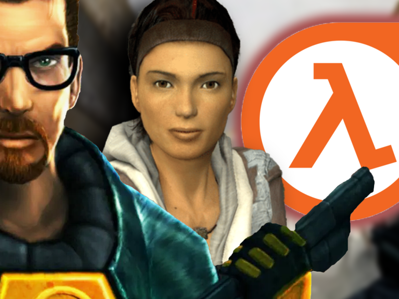 Eine Bildmontage, die Gordon Freeman, Alyx Vance und das Half-Life-Logo zeigt.