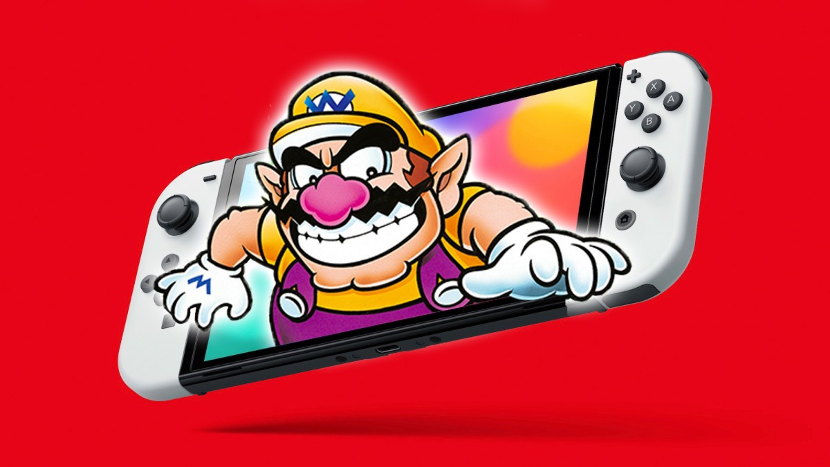 Ein Bild von einer Nintendo Switch aus der Wario hervorschaut.