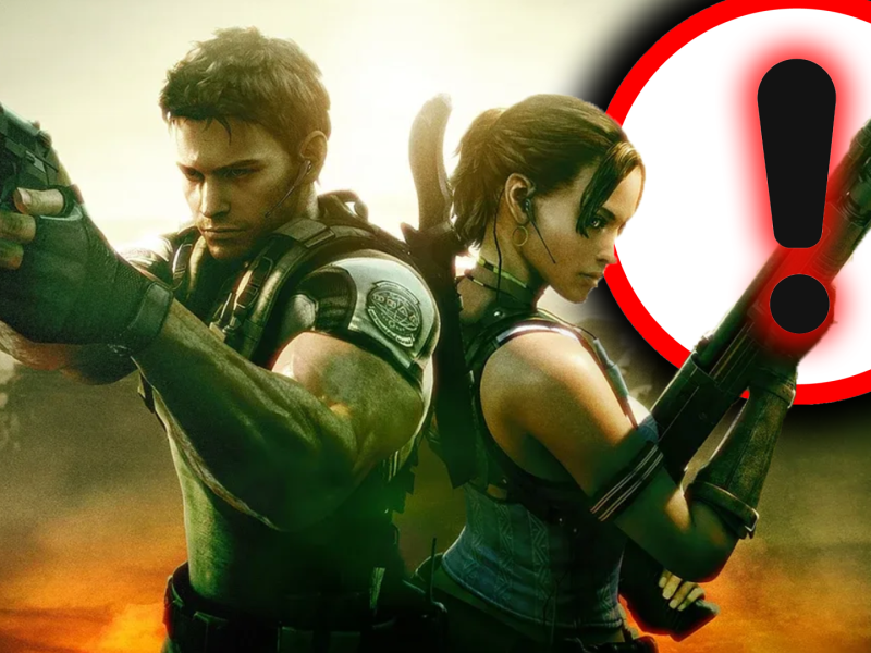 Eine Bildmontage, die einen weibliche und einen mÃ¤nnlich gelesenen Charakter aus Resident Evil 5 zeigt.