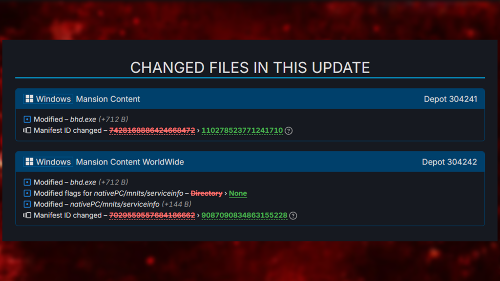 Ein Screenshot von SteamDB, der die Veränderungen im Zuge des Updates vom 5. Februar 2025 an Resident Evil (2002) zeigt.