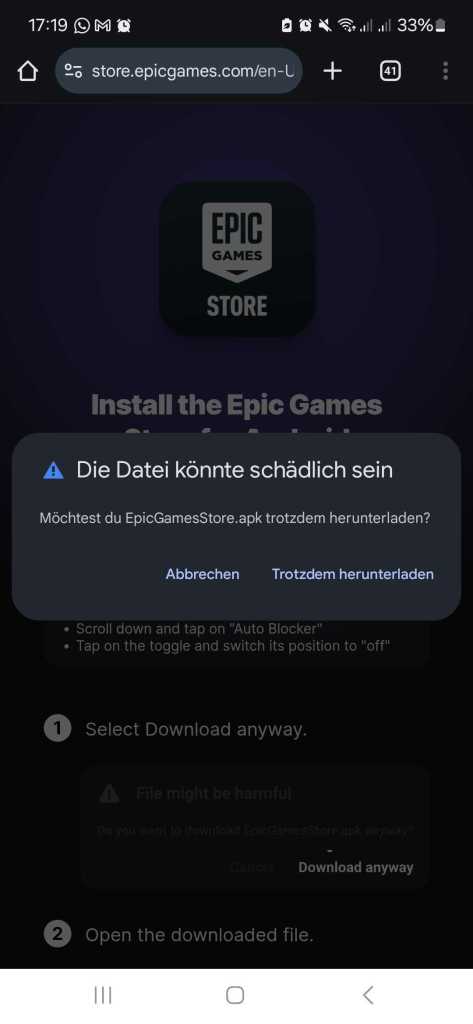 Fehlermeldung Epic Games Store