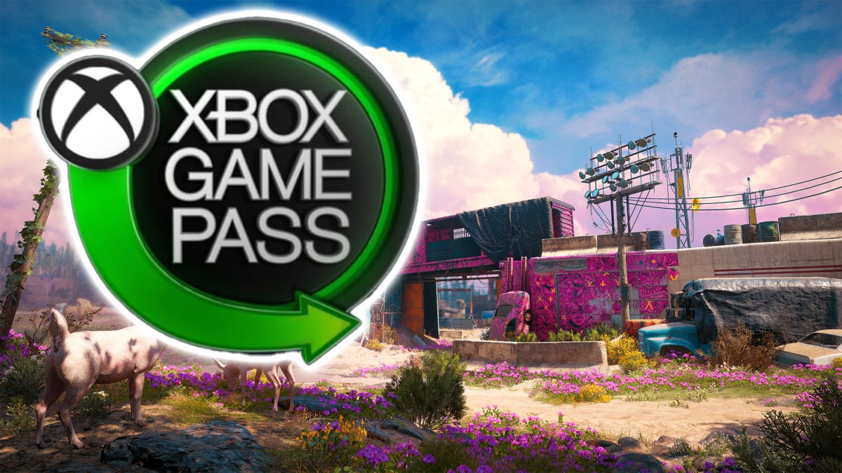 Screenshot aus Far Cry New Dawn kombiniert mit dem Logo des Xbox Game Pass.