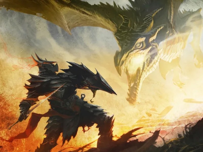 Krieger und Drache in Artwork zu The Elder Scrolls 5: Skyrim