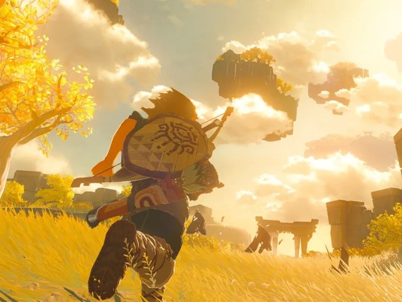 Screenshot in The Legend of Zelda: Tears of the Kingdom mit Link und Sonnenlicht